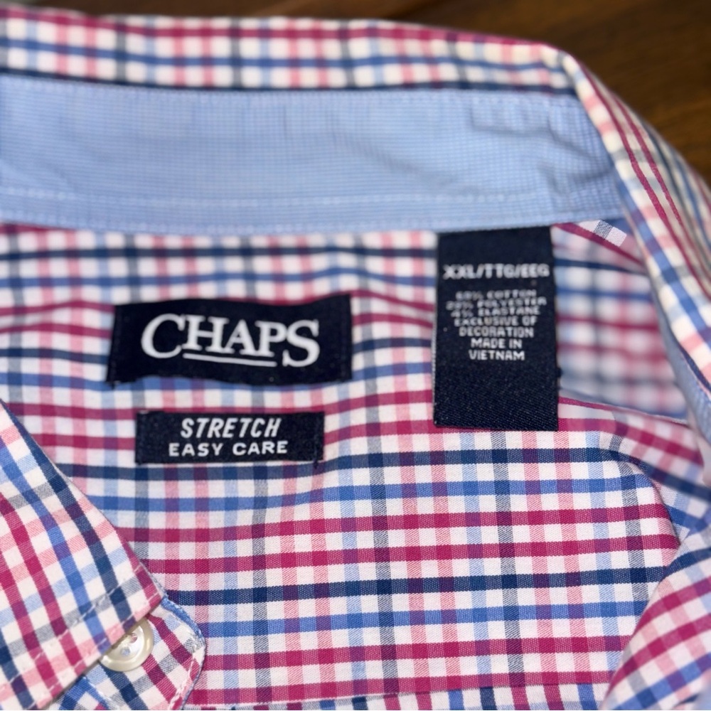 Chaps Men's Stretch Easy Care Button Down Shirt. Pink & Blue. Size XXL - Picture 6 of 7